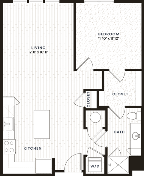 Floor plan for 1 bed, 1 bath, 823 sqft